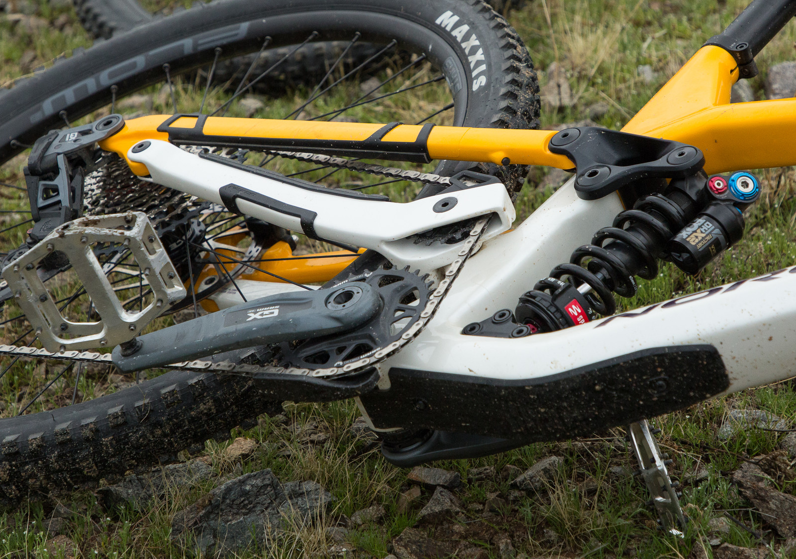 Both bikes use trunnion-mounted shocks with eyelet-mounted bearings in the lower eyelets for the smoothest possible actuation throughout the shock travel. 